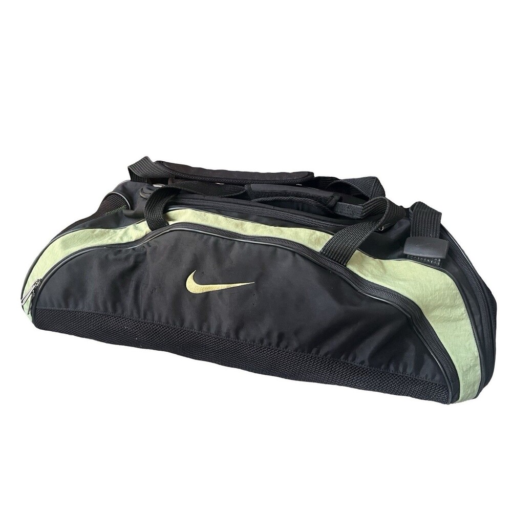 Nike Duffel Gym Bag Black Volt Green Sports Training Travel Shoulder Bag Medium